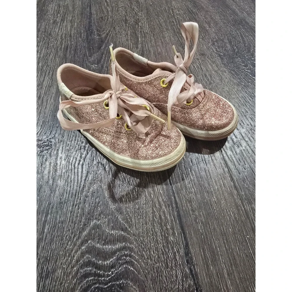 Keds Champion Glitter Rose Gold Pink Sparkle Sneakers Ribbon Laces Toddler 5M